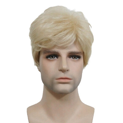 

StrongBeauty Manly Short Brown Mixed Blonde Fluffy Straight Full Bang Capless Heat Resistant Fiber Wig For Men COLOUR CHOICES