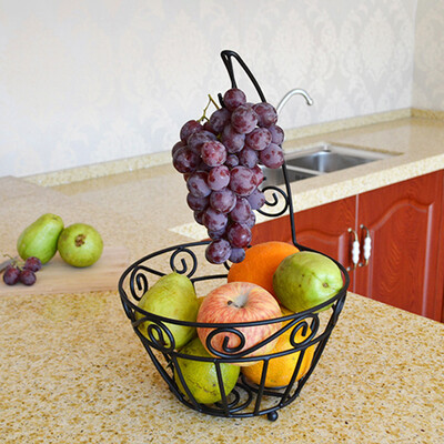 

Gobestart IPC Fruit Basket Bowl With Banana Tree Hanger Carbon Steel Black