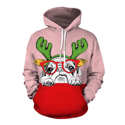 

Sweater lady holiday simple autumn warm long sleeves cute Christmas print plus velvet velvet hooded multi-color style optional