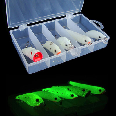 

Night Luminous Fishing Lure Bait Kit Glow In Dark Crank Minnow Pencil Artificial With Lure Box 5pcsset