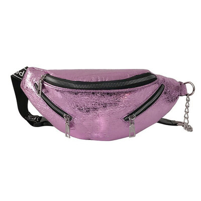 

Women Fashion Glossy Soft Multi Zippers Letter Strap Chest Bag Fanny Pack Pouch