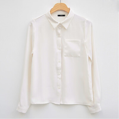 

Blouses Long Sleeve Turn-Down Collar Solid Ladies Chiffon Blouse Tops Sweet Style Women Shirts