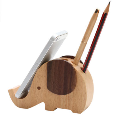 

Wood Desktop Elephant Shape Wooden Pen Cup Pen Holder Desk Organizer With Cell Phone Decor Stand Decoration Storage Accessories