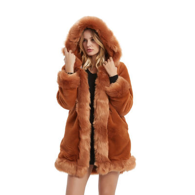 

Women Fashion Casual Elegant Hooded Fur Jacket Winter Pattern Plush Hooded Coat Female Slim Warm Imitation Fur Coat