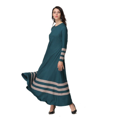 

2018 Fashion Vintage Women Kaftan Abaya Jilbab Islamic Muslim Maxi Dress Stripe Long Sleeve Dresses