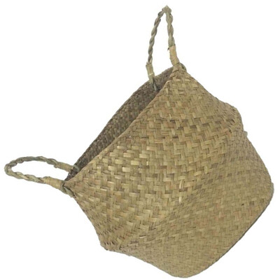 

Foldable Seaweed Weaving Flower Basket Fruit Braided Handle Storage Basket Home Decorative Pot
