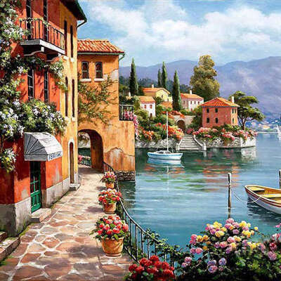 

Unframed Venice Resorts Seascape DIY Painting By Numbers Handpainted Oil Painting Living Room Home Wall Decor Artwork 40x50cm