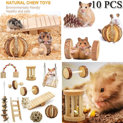 

Willstar 10 Pcsset Hamster Toy Set Wooden Dumbbells Teeth Care Molar Toy Natural Wooden Exercise Bell Roller Toy