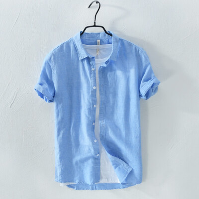 

Mens Linen Shirt Mens button shirt clean Casual Short Sleeve Top