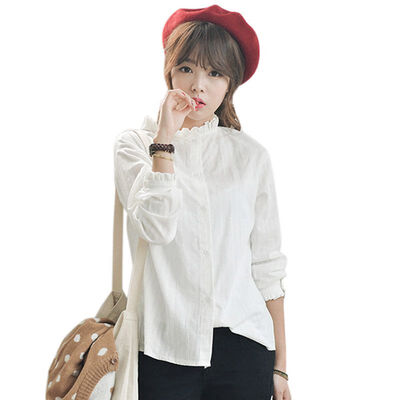 

EFINNY Summer Long Sleeve Shirt Women Sweet Blouses Tops Solid White Shirt Casual Clothes Office OL Female Blusas