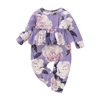 

Autumn Infant Baby Girls Bodysuit Long Sleeve Flower Printing Jumpsuit Hat Kids Casual Bodysuit Jumpsuit