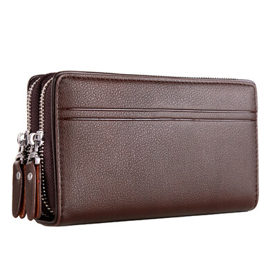 

Business Faux Leather Wallet Handbag Bank Card Holder Double Zippers Clutch Bag