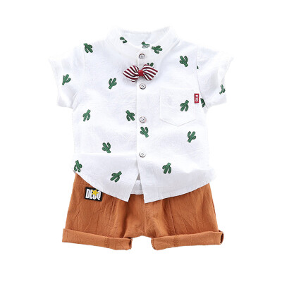 

Kid Boys Short Sleeve Sets Summer Cartoon Cactus Print Tops Blouse T-shirtShorts Casual Outfits Sets