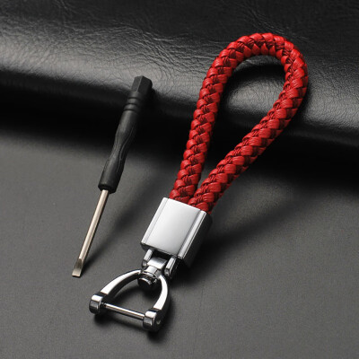 

Camping Equipment Hand Woven Leather Car KeyChain 360 Degree Rotating Horseshoe Buckle Jewelry Key Rings Holder