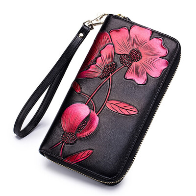 

Tailored Women Leather Wallet Zipper Coin Purse RFID Card Holder Flower Handbags
