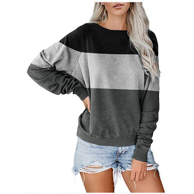 

Tailored Women Crewneck Long Sleeve Casual Splice Tops Blouses Fashion T-Shirts Pullovers