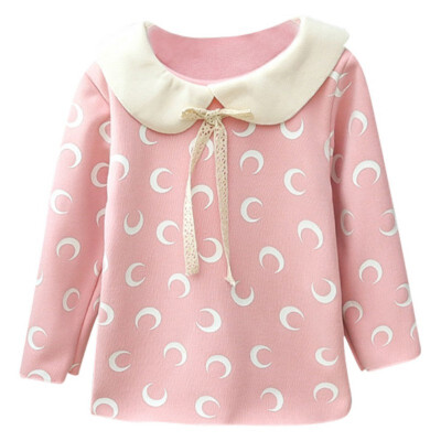 

Children Plus Velvet Shirts Autumn Cartoon Printed Long Sleeve T-Shirt Doll Collar Casual Tops