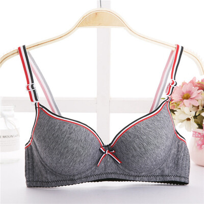 

Back Closure Push Up Bra Stylish Comfortable Striped Patchwork Color Girl Thin Thick Underwire Bra with Bow Adjustable Straps