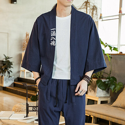 

Toponeto Fashion Mens Cardigan National Print Loose Jacket Yukata Coat Baggy Tops Summer