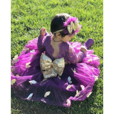 

Toddler Kids Baby Girls Long Sleeves Lace Tutu Birthday Party Wedding Tull Dress