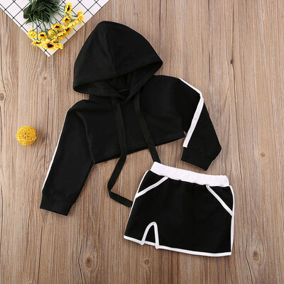 

Kids Toddler Girls Hooded Crop Tops Shorts Skirt Sportwear Clothes Outfits 1-6Y