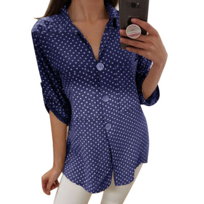 

Summer&autumn v-neck wave long-sleeved shirt womens fashion casual long-sleeved shirt button thin shirt