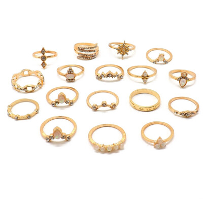 

Women Fashion Wedding Ring Gold Geometric Crystal Diamond Carved Anise Star Knuckle Ring Set Charm Party Jewelry Accessories
