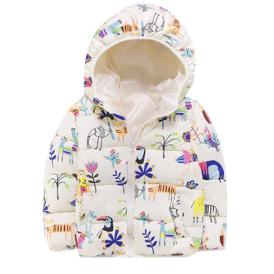 

Baby Clothes 1-6T Girlbaby Boy Hooded Down Jackets Casual Cartoon Pattern Windproof And Warm Lightweight Childrens Down Coat