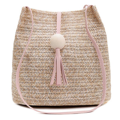 

Vintage Handmade Weave Bag Round Straw Beach Bag Girls Circle Rattan Bag Bohemian Shoulder Bag For Gifts