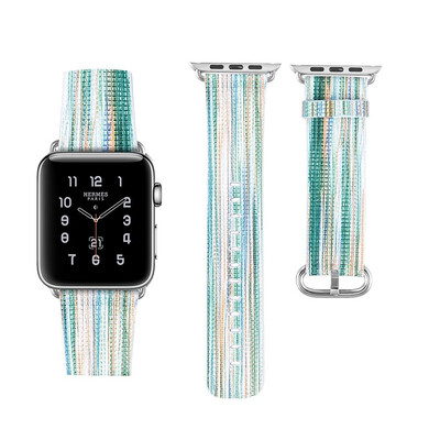 

Genuine Leather Strap Rainbow Replacement Band Stainless Metal Clasp for Apple Watch Series 4 3 2 1 Wrist Bracelet Iwatch