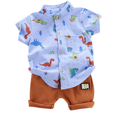 

2pcs Summer Baby Boys clothes Casual Short Sleeve Cartoon Dinosaur Tree Print T-shirt TopsShorts Costume Set