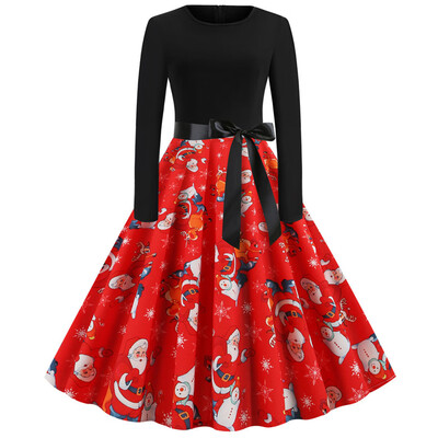 

Tailored Women Vintage Long Sleeve Christmas 1950s Housewife Evening Party Prom Dress
