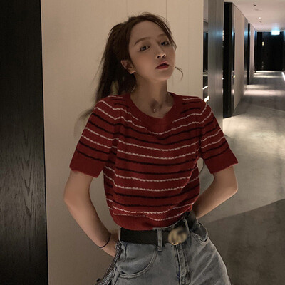 

New ladies striped sweater for spring summer korean sweater woman summer short sleeve striped pullover women