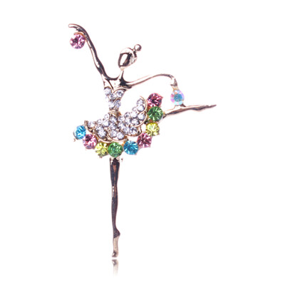 

Fashion Ballerina Ballet Dancer Girl Full Colorful Rhinestone Cute Angle Brooches Pins Wholesale