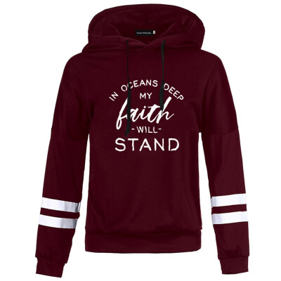 

Women New Fashion Hoodies Faith Letter Printing Casual Long Sleeve Hooded Pullover Sweatshirt Tops