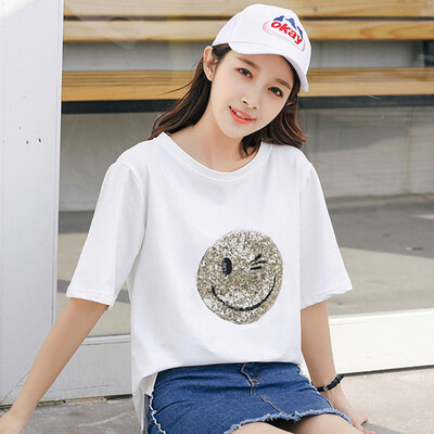 

JOY OF JOY Jingdong Womens 2019 Summer Smiley T-Shirt Short Sleeve Womens Casual T-Shirt Loose Korean Shirt Womens Tide JWTD191793 White XL