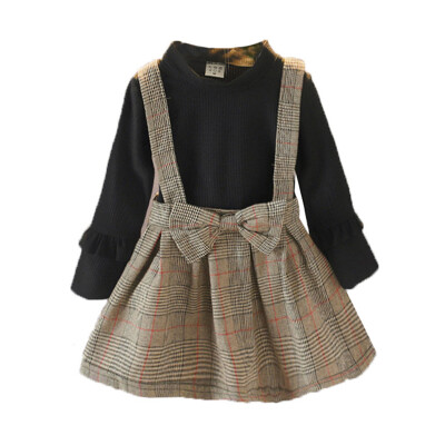 

Spring Kids Girls Casual Fake 2 Piece Long Sleeve Plaid Dress Costume Baby Children Dresses