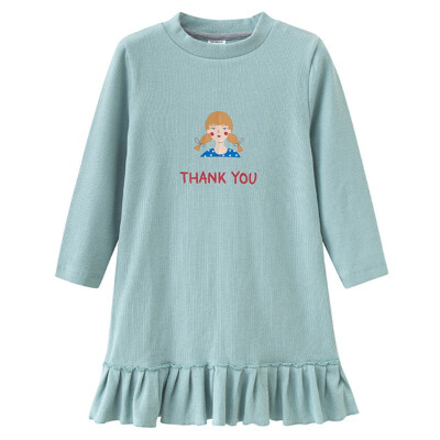 

Children Spring Autumn Clothes Girls Cute Cartoon Print Round Collar Princess Long-Sleeved Sweet Princess Dress