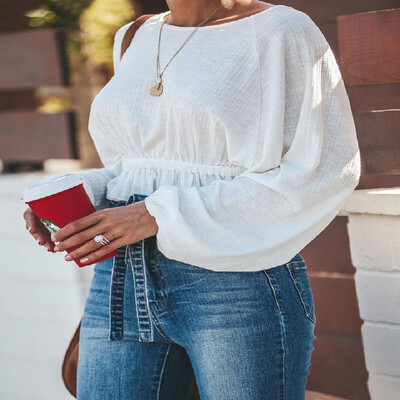 

Solid Peplum Stretch Waist Puff Long Sleeves Tee