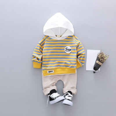 

High Quality Autumn Children Baby Boys Casual Long Sleeve Striped Hoodie Sweatshirt TopsPants Trouser Costume Set