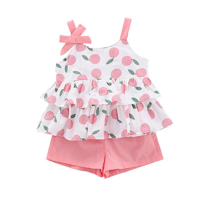 

Newborn Baby Girl Clothes Set Summer Sleeveless Sing Print Flower Tops Cotton Shorts 2Pcs Girl Clothing Outfits 0-3t