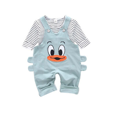 

Baby Clothes Set New Children Striped Long Sleeve TopCartoon Duckling Bib Set Baby Girls Clothing Two-piece Suit 1-4T
