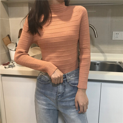 

Autumn Half High Neck Womens Sweater Female Long Sleeve Jumper Tops Slim Knit Pullover