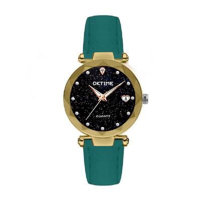 

Women Fashion Brilliant Starry Night Dial Watch Lady Exquisite Heart-Shaped Calendar Quartz Wrist Watch