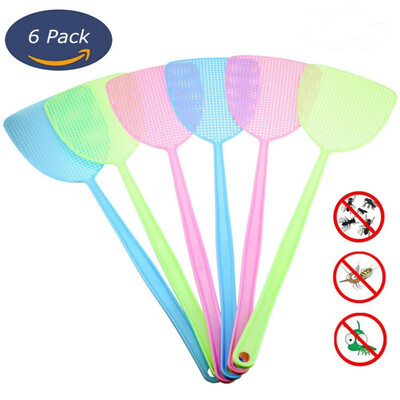 

6 pcslot Fly Swatter Three Colors Manual Swat Pest Control Plastic With Long Handle Assorted Sweet Colors High Quality