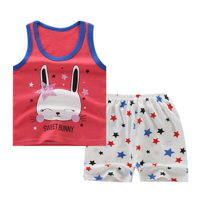 

Childrens Boys Suits Cartoon Animal Cotton Baby VestShorts Two-Piece Vest Suit For 0-6 Years Old