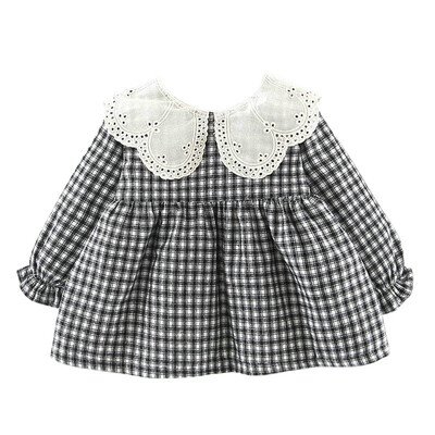 

Autumn Casual Toddler Baby Girls Long Flare Sleeve Plaid Print Thicken Dress Kids Princess Pageant Dresses