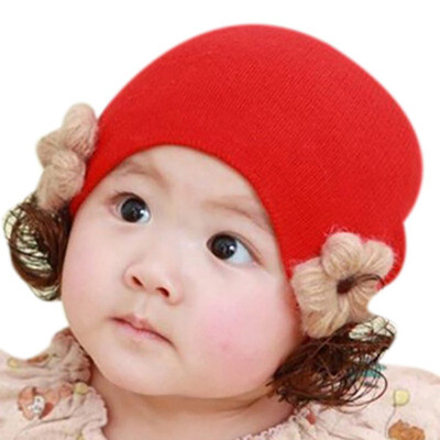 

Winter New Girls Hat Fashion Cute Wig Flower Hair Children Baby Kids Cap Floral Warm Knitted Earmuff Wig Caps Baby Accessories