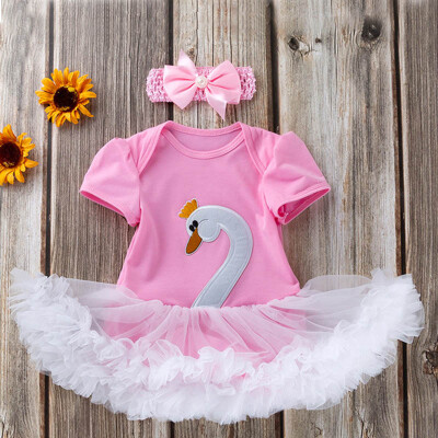 

Summer Infant Baby Girls Short Sleeve Animal Goose Rompers Kids Bodysuit Jumpsuit With Headband