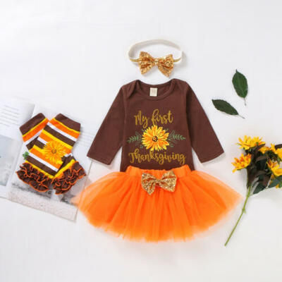 

US My First Thanksgiving Baby Girl Romper Skirt Leg Warmers 5Pcs Outfits Clothes